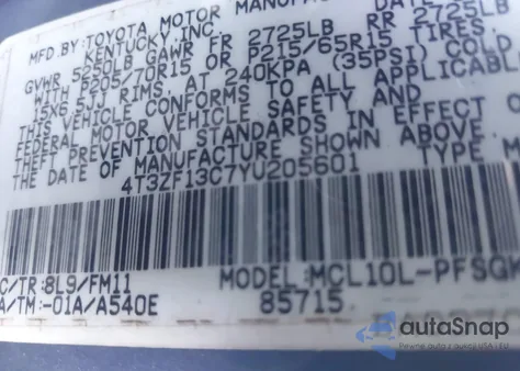 2000 Toyota Sienna Xle z USA, uszkodzony, nr VIN 4T3ZF13C7YU205601